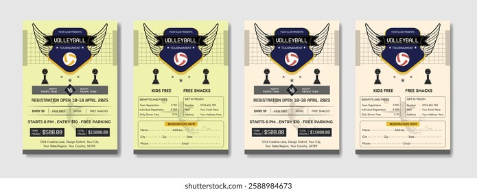 Volleyball camp posters, flyer with volleyball ball - template vector design. Volleyball abstract background design. Sports concept.