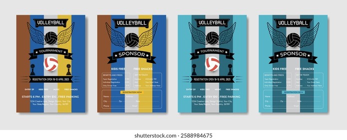 Volleyball camp posters, flyer with volleyball ball - template vector design. Volleyball abstract background design. Sports concept.