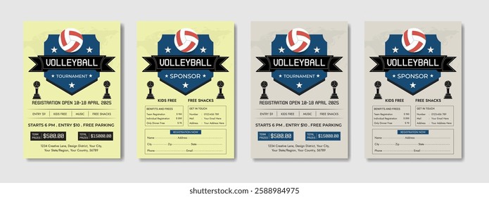 Volleyball camp posters, flyer with volleyball ball - template vector design. Volleyball abstract background design. Sports concept.