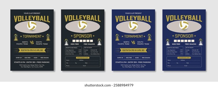 Volleyball camp posters, flyer with volleyball ball - template vector design. Volleyball abstract background design. Sports concept.