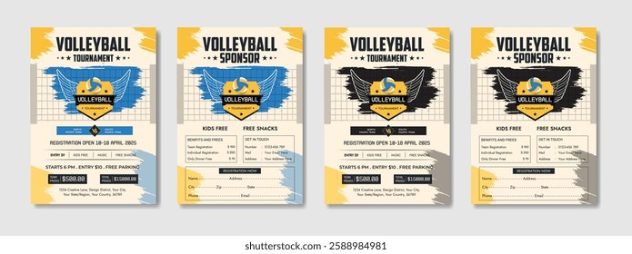 Volleyball camp posters, flyer with volleyball ball - template vector design. Volleyball abstract background design. Sports concept.