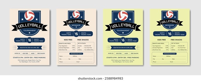 Volleyball camp posters, flyer with volleyball ball - template vector design. Volleyball abstract background design. Sports concept.