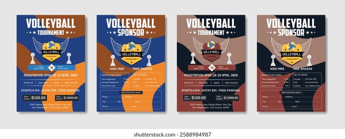 Volleyball camp posters, flyer with volleyball ball - template vector design. Volleyball abstract background design. Sports concept.