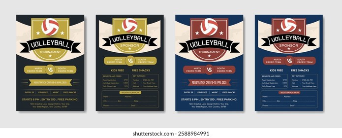 Volleyball camp posters, flyer with volleyball ball - template vector design. Volleyball abstract background design. Sports concept.