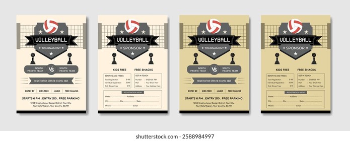 Volleyball camp posters, flyer with volleyball ball - template vector design. Volleyball abstract background design. Sports concept.