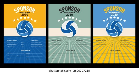 Volleyball camp posters, flyer with volleyball ball - template vector design. Volleyball Poster Set Vector. Design For Cafe, Pub, Sport Bar Promotion