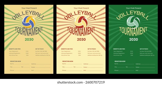 Volleyball camp posters, flyer with volleyball ball - template vector design. Volleyball Poster Set Vector. Design For Cafe, Pub, Sport Bar Promotion