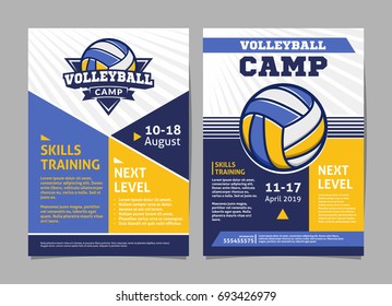 Volleyball camp posters, flyer with volleyball ball - template vector design