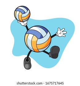 Volleyball cartoon character with smashing gesture