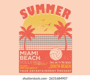 equipe dos campeões de voleibol. Projeto gráfico quadra de voleibol. Arte do clube de vôlei de Miami para camiseta, cartazes, adesivos, fundo e outros.