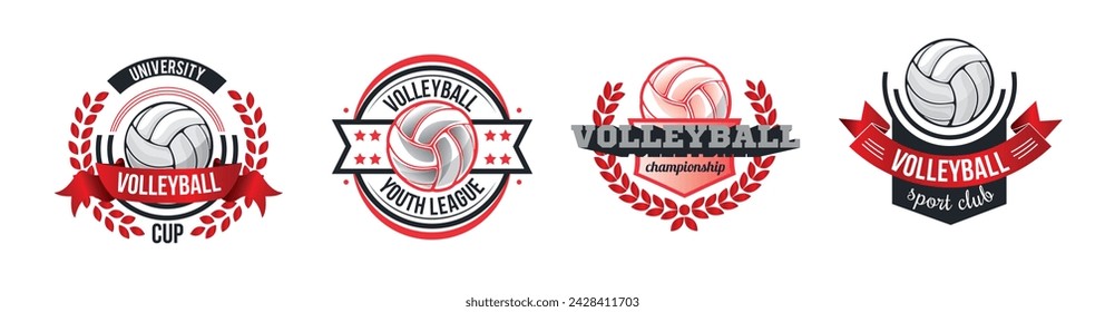 volleyball championship badge logo templates design set. Sport team identity crests and logo emblem. Collection volleyball t-shirt vector graphics, vector illustrations isolated on white background