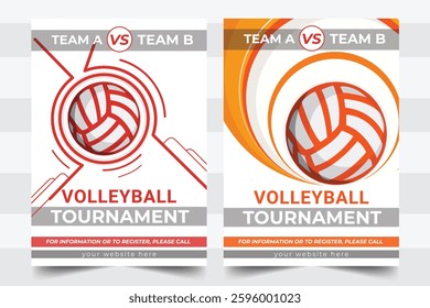 Volleyball Championship Flyer Double-Sided Tournament Poster Design, Vector Illustration and  Print Ready