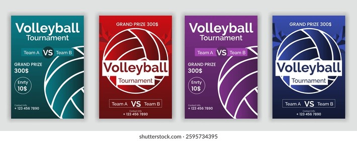 Volleyball championship flyer layout, double sided poster design for Volleyball tournament, vector illustration Volleyball tournament flyer layout. championship posters with volleyball ball template