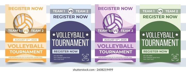 Volleyball championship flyer layout, double sided poster design for Volleyball tournament, vector illustration Volleyball tournament flyer layout. championship posters.