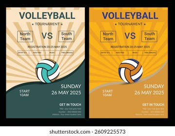 Volleyball championship flyer layout, double sided poster design for Volleyball tournament, vector illustration Volleyball tournament flyer layout. championship posters with volleyball ball template