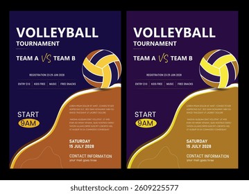 Volleyball championship flyer layout, double sided poster design for Volleyball tournament, vector illustration Volleyball tournament flyer layout. championship posters with volleyball ball template