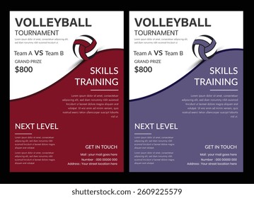 Volleyball championship flyer layout, double sided poster design for Volleyball tournament, vector illustration Volleyball tournament flyer layout. championship posters with volleyball ball template