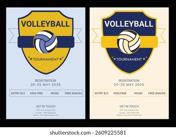 Volleyball championship flyer layout, double sided poster design for Volleyball tournament, vector illustration Volleyball tournament flyer layout. championship posters with volleyball ball template