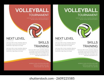 Volleyball championship flyer layout, double sided poster design for Volleyball tournament, vector illustration Volleyball tournament flyer layout. championship posters with volleyball ball template