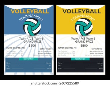 Volleyball championship flyer layout, double sided poster design for Volleyball tournament, vector illustration Volleyball tournament flyer layout. championship posters with volleyball ball template