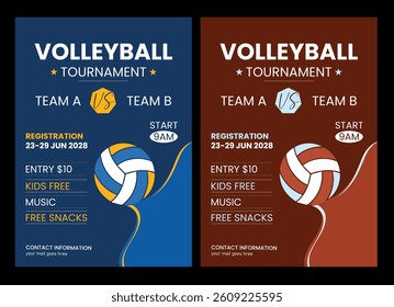 Volleyball championship flyer layout, double sided poster design for Volleyball tournament, vector illustration Volleyball tournament flyer layout. championship posters with volleyball ball template