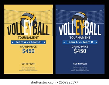 Volleyball championship flyer layout, double sided poster design for Volleyball tournament, vector illustration Volleyball tournament flyer layout. championship posters with volleyball ball template