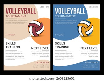 Volleyball championship flyer layout, double sided poster design for Volleyball tournament, vector illustration Volleyball tournament flyer layout. championship posters with volleyball ball template