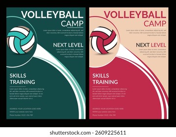 Volleyball championship flyer layout, double sided poster design for Volleyball tournament, vector illustration Volleyball tournament flyer layout. championship posters with volleyball ball template