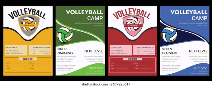 Volleyball championship flyer layout, double sided poster design for Volleyball tournament, vector illustration Volleyball tournament flyer layout. championship posters with volleyball ball template