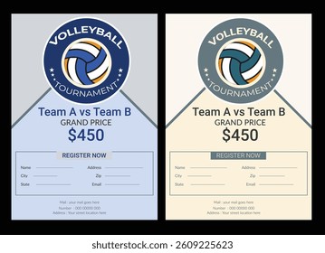 Volleyball championship flyer layout, double sided poster design for Volleyball tournament, vector illustration Volleyball tournament flyer layout. championship posters with volleyball ball template