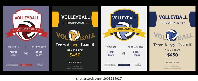 Volleyball championship flyer layout, double sided poster design for Volleyball tournament, vector illustration Volleyball tournament flyer layout. championship posters with volleyball ball template