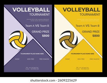 Volleyball championship flyer layout, double sided poster design for Volleyball tournament, vector illustration Volleyball tournament flyer layout. championship posters with volleyball ball template