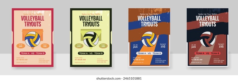 Volleyball championship flyer layout, Set of volleyball club flyer