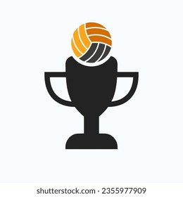 Volleyball Championship Trophy Logo Design Concept With Volleyball And Trophy Icon