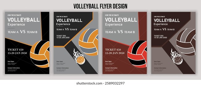 Volleyball charity tournament flyer design. Championship posters featuring a volleyball ball vector Volleyball tournament posters, flyer with volleyball ball vintage flyer prize, championship, and com