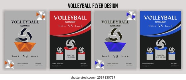 Volleyball charity tournament flyer design. Championship posters featuring a volleyball ball vector Volleyball tournament posters, flyer with volleyball ball vintage flyer prize, championship, and com