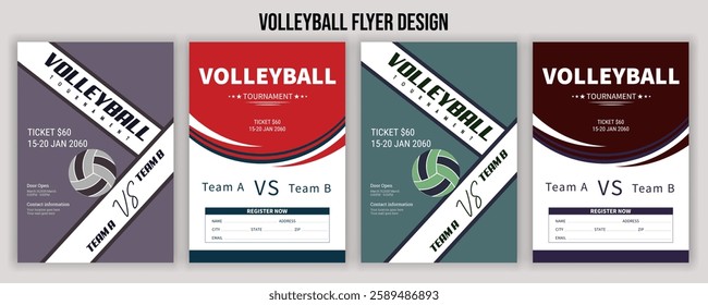 Volleyball charity tournament flyer design. Championship posters featuring a volleyball ball vector Volleyball tournament posters, flyer with volleyball ball vintage flyer prize, championship, and com