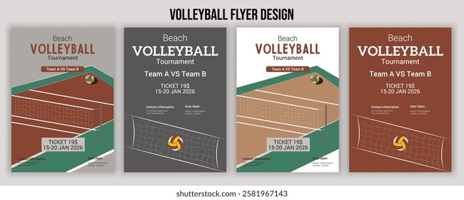 Volleyball charity tournament flyer layout. championship posters with volleyball ball template,Volleyball tournament poster template with ball - sample text in separate layer. Vector illustration,Spor