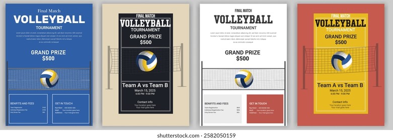 Volleyball charity tournament flyer layout. championship posters with volleyball ball template. Designed to promote volleyball competitions, school tournaments, or corporate events, this flyer 