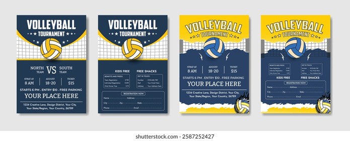 Volleyball charity tournament flyer layout. championship posters with volleyball ball template