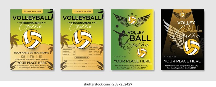 Volleyball charity tournament flyer layout. championship posters with volleyball ball template