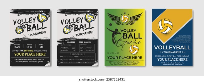 Volleyball charity tournament flyer layout. championship posters with volleyball ball template