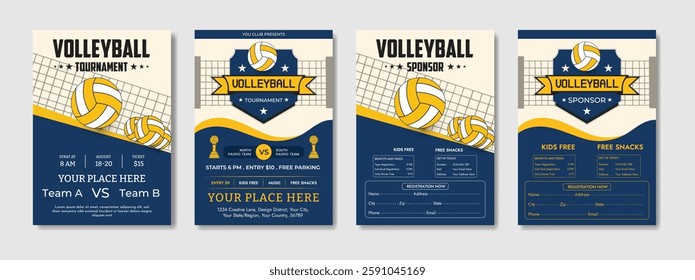 Volleyball charity tournament flyer layout. championship posters with volleyball ball template