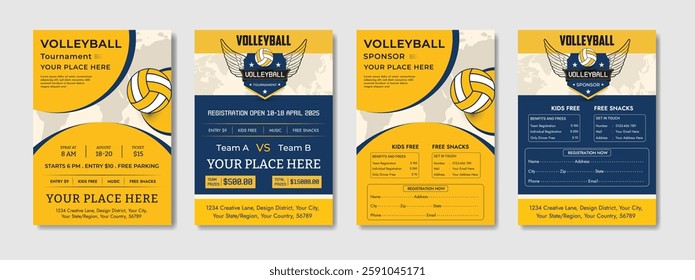 Volleyball charity tournament flyer layout. championship posters with volleyball ball template