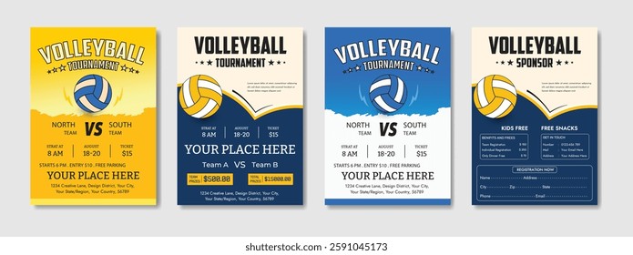 Volleyball charity tournament flyer layout. championship posters with volleyball ball template