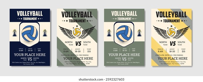 Volleyball charity tournament flyer layout. championship posters with volleyball ball template