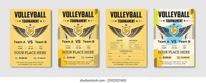 Volleyball charity tournament flyer layout. championship posters with volleyball ball template