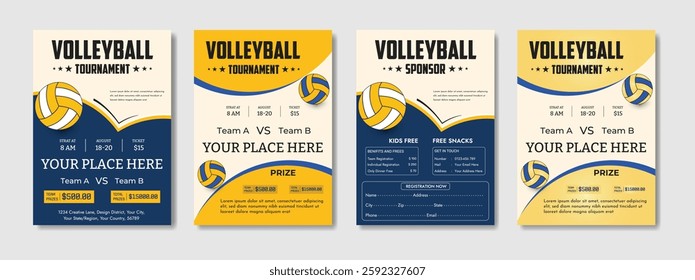 Volleyball charity tournament flyer layout. championship posters with volleyball ball template