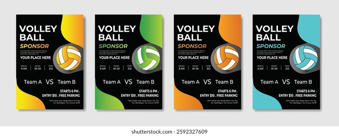 Volleyball charity tournament flyer layout. championship posters with volleyball ball template