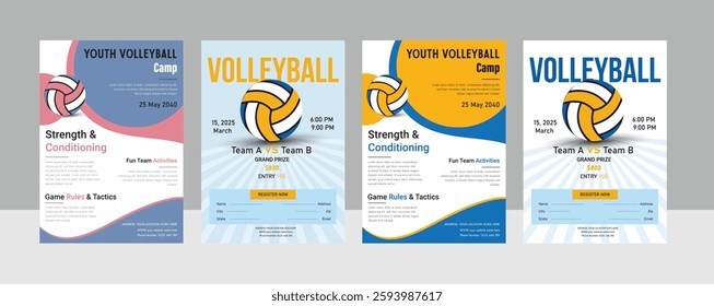 Volleyball charity tournament flyer layout. championship posters with volleyball ball vector Volleyball tournament posters, flyer with volleyball ball vintage flyer award,template vector design